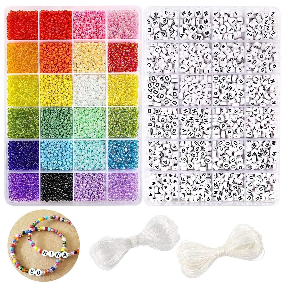 6570 12000pcs 3mm Glass Seed Beads for Bracelets Making Kit with Letter
